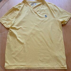 Polo Ralph Lauren Yellow V Neck T Shirt Mens Large Pony Logo Cotton